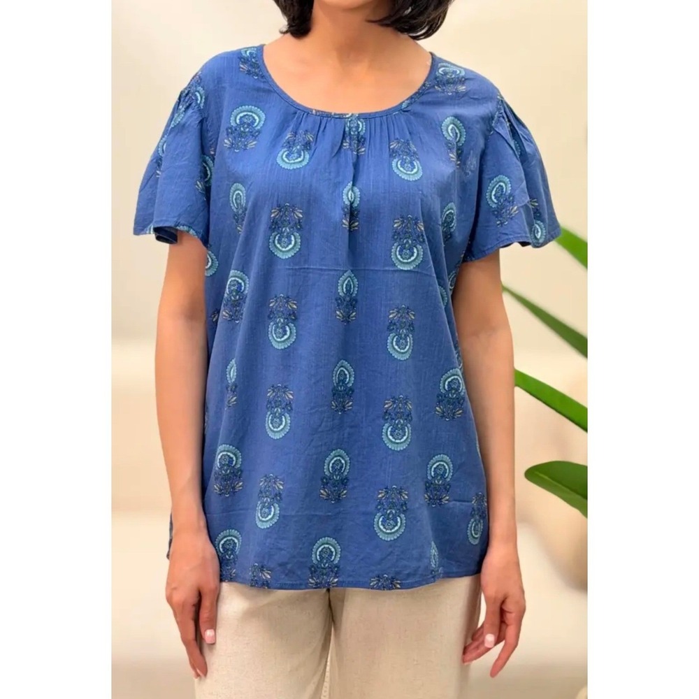 St. John's Bay women's short-sleeve Floral Blue blouse top‎ Sz XXL